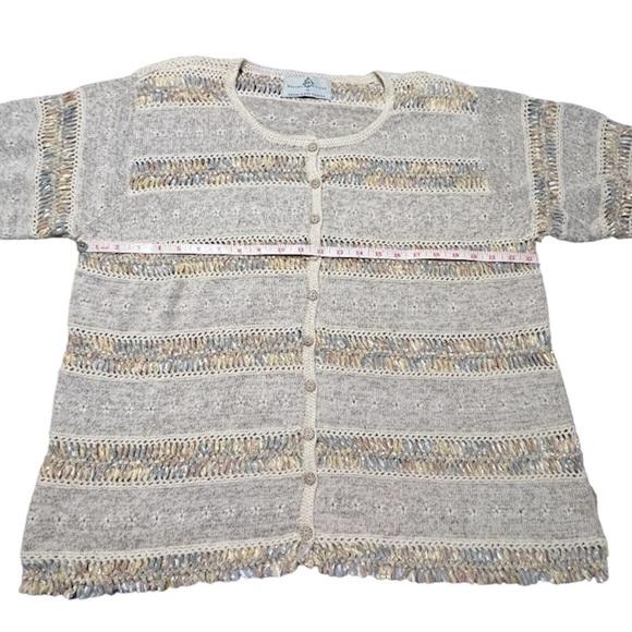 Design Options Philip & Jane Gordon Beige Knit Ribbon Grandma Cardigan Sweater - Picture 8 of 12